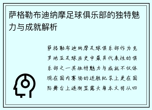 萨格勒布迪纳摩足球俱乐部的独特魅力与成就解析
