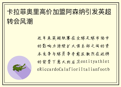 卡拉菲奥里高价加盟阿森纳引发英超转会风潮 卡拉菲奥里高价加盟阿森纳引发英超转会风潮